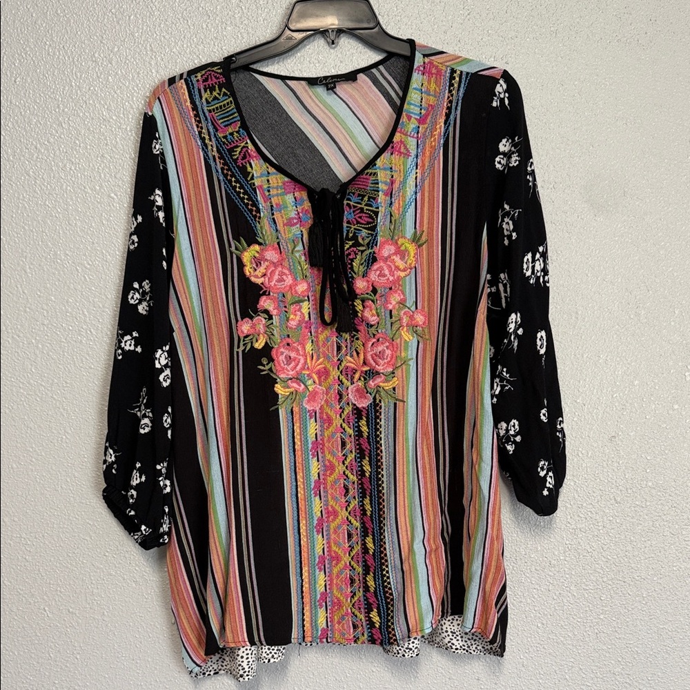Floral Embroidered Multicolor Women's Top